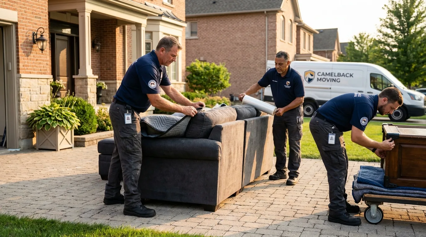 Large estate moving crew wrapping furniture in Oakridge, OR